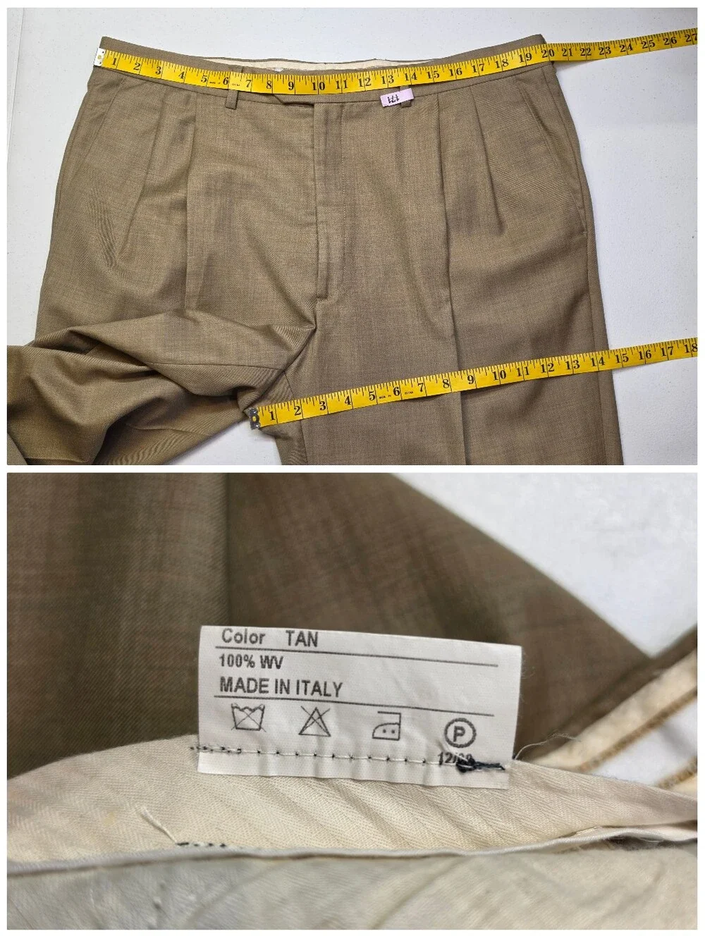 Santorelli Luxury Serge Italian Wool Pleated Dress Pants Tan Cuffed Ankle
